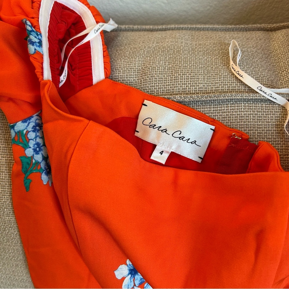 NEW Cara Cara Puff Sleeve Karene Midi Dress - Orange Red Floral - Picture 8 of 11